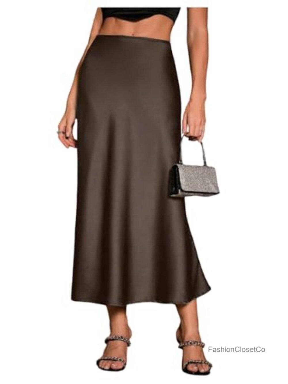 Satin Maxi Skirt High Waisted A Line Flowy Silk Brunch Party